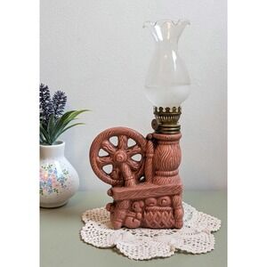 Vintage Japanese Spinning Wheel Oil Lamp Figurine | Japan Cottage Decor